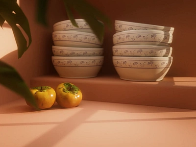 Hand-made ceramic vase animation with persimmons 3d animation animation ceramics cinema 4d fruit redshift still life