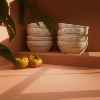 Hand-made ceramic vase animation with persimmons 3d animation animation ceramics cinema 4d fruit redshift still life