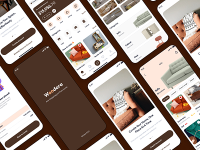 Woodora - Furniture Mobile App ecommerce furniture furniture mobile app landing page product design uiux user interface web design website wood