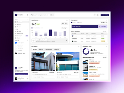 Immobilier - Real Estate Management SaaS Dashboard 📈 app blue branding dashboard design financial logo purple real estate saas ui