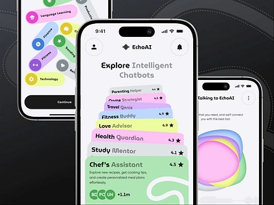 EchoAI® – App Design for AI Voice & Text Chatbot Assistant ai ai app ai assistant ai chatbot ai helper ai icons app design artificial intelligence assistant app chat app chatbot chatbot app chatbot interface clean machine learning minimal ui ux