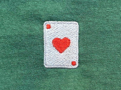 ace o' harts ace badge blackjack card cool deal deck embroidery game heart love merch play poker rotational shirt shuffle swag thread