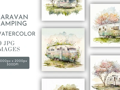 Caravan Camping Watercolour Clipart JPG 3d animation graphic design logo motion graphics ui