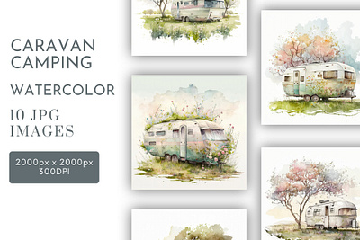 Caravan Camping Watercolour Clipart JPG 3d animation graphic design logo motion graphics ui