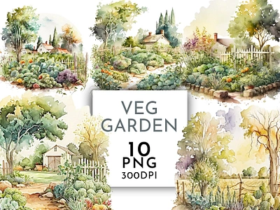 Vegetable Garden Scene Watercolour Clipart PNG 3d animation logo motion graphics ui