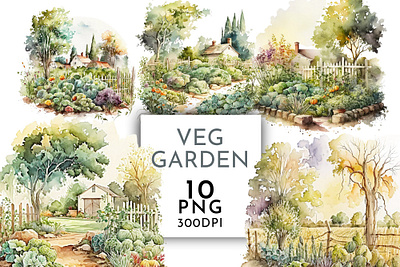 Vegetable Garden Scene Watercolour Clipart PNG 3d animation logo motion graphics ui