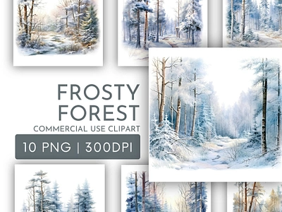 Winter Forest Scenes Watercolour Clipart PNG 3d animation graphic design motion graphics ui