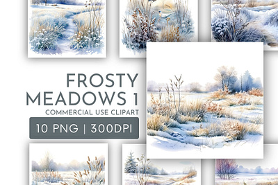 Frosty Meadows Scenes Watercolour Clipart PNG 3d animation graphic design