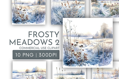 Frosty Meadows Scenes Watercolour Clipart PNG 3d animation graphic design motion graphics