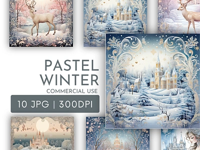 Pastel Christmas Scenes Watercolour Clipart JPG 3d animation graphic design logo motion graphics ui