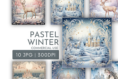 Pastel Christmas Scenes Watercolour Clipart JPG 3d animation graphic design logo motion graphics ui