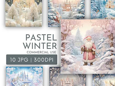 Pastel Christmas Scenes Watercolour Clipart JPG 3d animation branding logo motion graphics ui