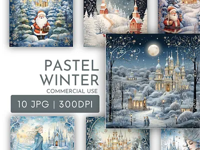 Pastel Christmas Scenes Watercolour Clipart JPG 3d animation graphic design motion graphics ui