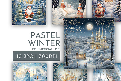 Pastel Christmas Scenes Watercolour Clipart JPG 3d animation graphic design motion graphics ui