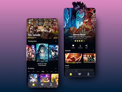 Anime Streaming App Design anime anime movies app app design app ui app ux dark mode design favorite anime mobile mobile app mobile ui mobile ux streaming app ui ui design user experience ux ux design watch anime