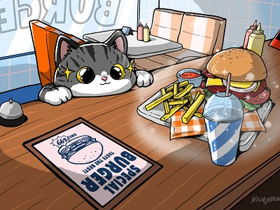 Just Dream It! burger cafe cartoon cat character cover book design graphic design illustration