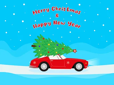 Merry Christmas & Happy New Year car card celebration christmas presents christmas tree design digitalart digitalillustration gift graphic design happy new year illustration joy merry christmas retro car vector vector illustration winter xmas