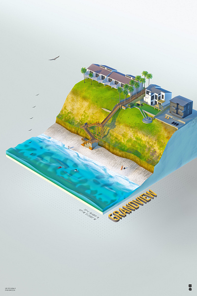 Surf Spot – Grandview 3d art illustration infographic isometric landscape surf culture