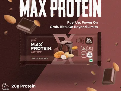 Max Protein Choco Fudge Bar branding creativecomposition foodphotography foodvisuals graphic design max protein packagingdesign productdesign proteinbar visualdesign