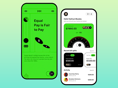 Equal Pay: Bill sharing app app app design app ui app ux bill sharing bill splitting debt tracking app design expense tracking group payments mobile mobile app design mobile ui mobile ux money management shared expenses ui ui design ux ux design