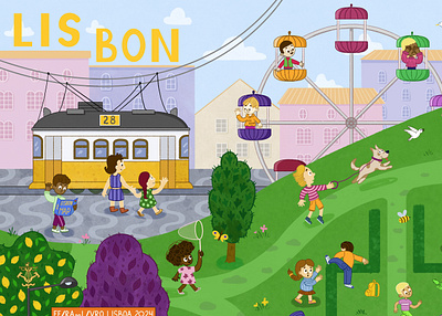 Lisbon. Wimmelbuch puzzle. 4/4 piece. boardgame bookillustration characterdesign childrenillustration cityillustration hiddenpicture kidlit kidlitart lisbon nonfiction park picturebook portugal puzzle puzzleboard puzzlegame wimmel wimmelbild wimmelbook wimmelbuch