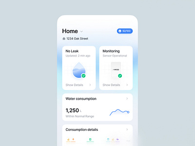 Water Consumption Mobile Dashboard app chart consumption dashboard drop graph hardware home mobile sensor water widget