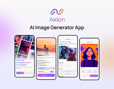 AXION - AI IMAGE GENERATOR APP UI adobe photoshop app ui branding business corporate creative design digital figma graphic graphic design image generator app marketing mid journey modern professional ui ui design ux ux design