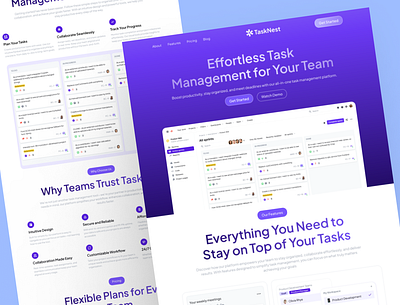 TaskNest - Task Management Landing Page company landing page management marketing task management technology uiux user interface web design website