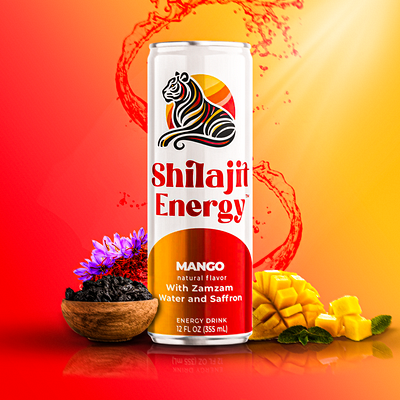 Shilajit Energy Drink – Mango Flavor with Zamzam Water & Saffron graphic design mango flaor motion graphics saffron shilajit energy drink zamzam water