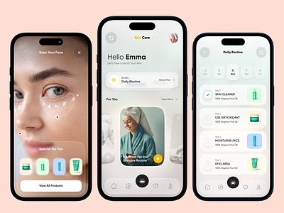 skin care app ai ai startup app beauty beauty app beauty product camera health app ios ios app minimal mobile app mobile app design mobile ui product product design shop shopping app skin care store