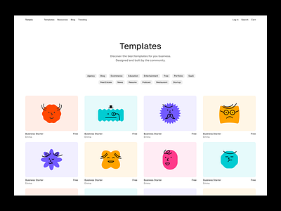 Template overview categories clean ui covers figma free home homepage landing page light mode minimal modern navigation page product design products templates ui ux web design website