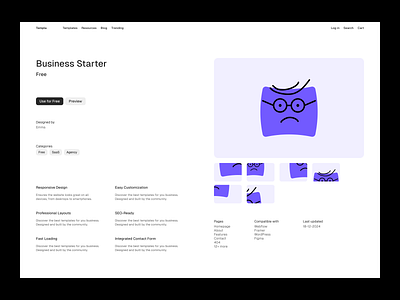 Template details button buy categories download features figma free gallery illustrations images landing page minimal pages product design product page template details ui ux web design website