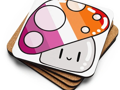 Lesbian Pride Mushroom Coasters coaster design emote illustration merchandise pride print on demand simple vector