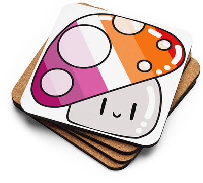 Lesbian Pride Mushroom Coasters coaster design emote illustration merchandise pride print on demand simple vector