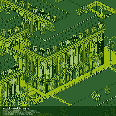 Paris city - isometric pixelart 2d architecture aseprite game art gameart gameboy gamedev isometric paris pixelart