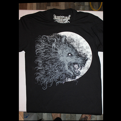 Two color screen print of my original wolf moon illustration dark art occult screen print