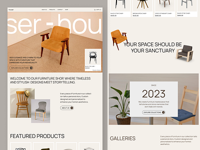 houser Furniture - Landing Page chair chairdesign chairfurniture clean e commerce figma furniture furnituredesign house interior landing page minimalist retro ui design uiux uiuxdesign ux design webdesign website