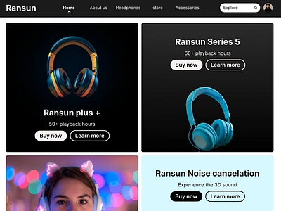 Ransun headphones website landing page design branding design figma landing page ui ux website design