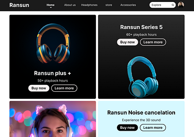 Ransun headphones website landing page design branding design figma landing page ui ux website design