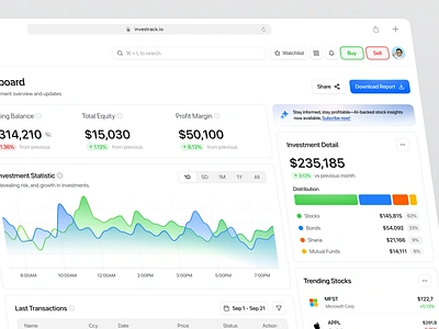 Investrack - Finance Dashboard Design analytics assets b2b cansaas clean dashboard finance fintech graphic design interface invest investment dashboard product design saas saas dashboard saas product stock stock dashboard ui ux
