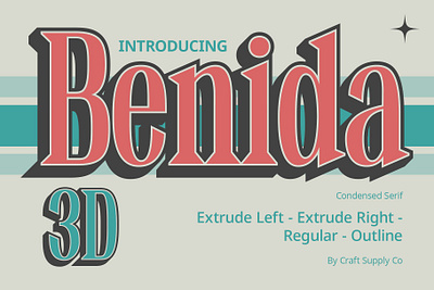 Benida 3D 3d creative design font logo typeface