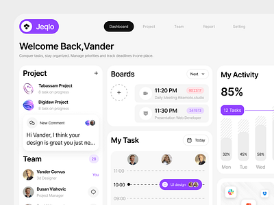 Jeqlo - Task Management Dashboard analytics dashboard dashboard design management product design saas task task management team ui ui design