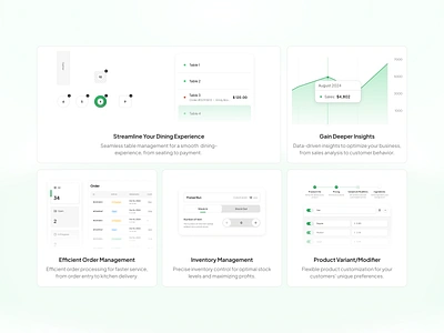 ClaPos - More Section Landing Page bento cards cashier dashboard faq features footer grid inventory landing page point of sale pos system product design saas produt section template design ui ui kit ui8 uiux web design website