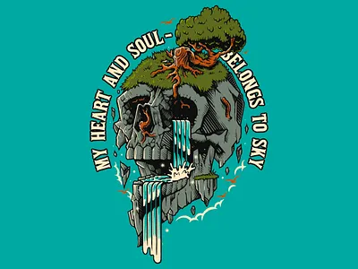 FLOATING SKULL ISLAND - VECTOR ILLUSTRATION art branding design graphic design illustration line lineart logo merch merchandise monoline skeleton t shirt vector