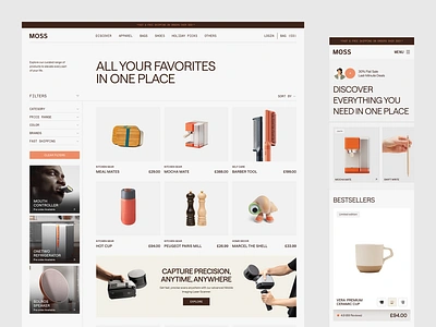Moss E-commerce Website clean design e commerce ecommerce landing page modern online shop platform product details product page shop shopify shoping shopping cart store ui web web design webdesign website