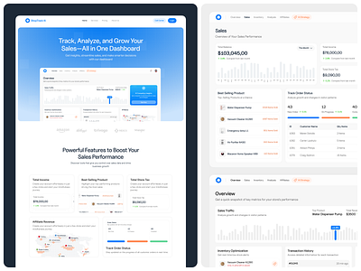 Shoptrack AI - Product Performance Landing Page analytics balance graph landing page management metrics order product product design product performance saas saas product sales track transaction ui web web design web page website