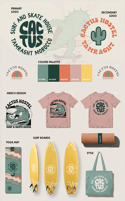 Cactus Hostel Surf House Logo branding graphic design logo