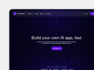 Hero section of AI app builder - Accelerate UI dark dark mode dark ui dark web design header header section hero hero section purple purple hero section ui ui design ux web design