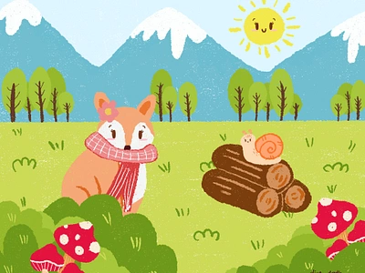 Elle and the Snail animals character cute doodle fox illustration kawaii mountains procreate sketch story