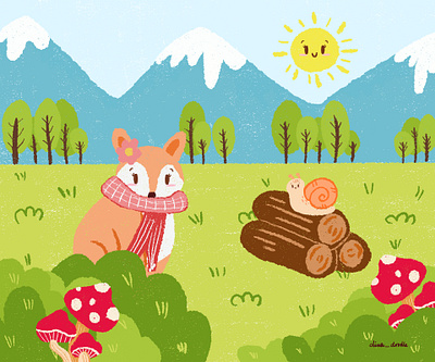 Elle and the Snail animals character cute doodle fox illustration kawaii mountains procreate sketch story